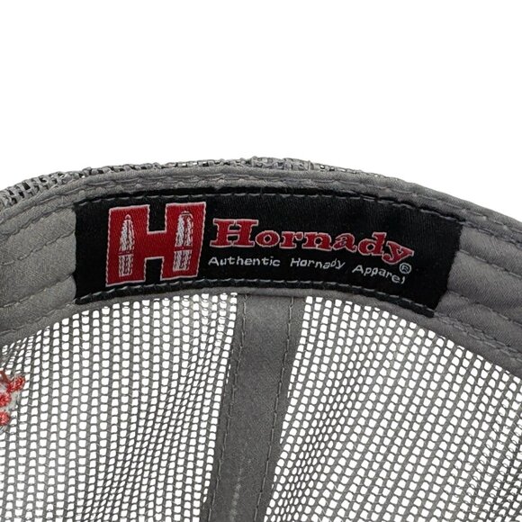 Hornady Hat Mesh Snapback Trucker Baseball Cap Adjustable Black Gray Red Patch - Picture 9 of 11